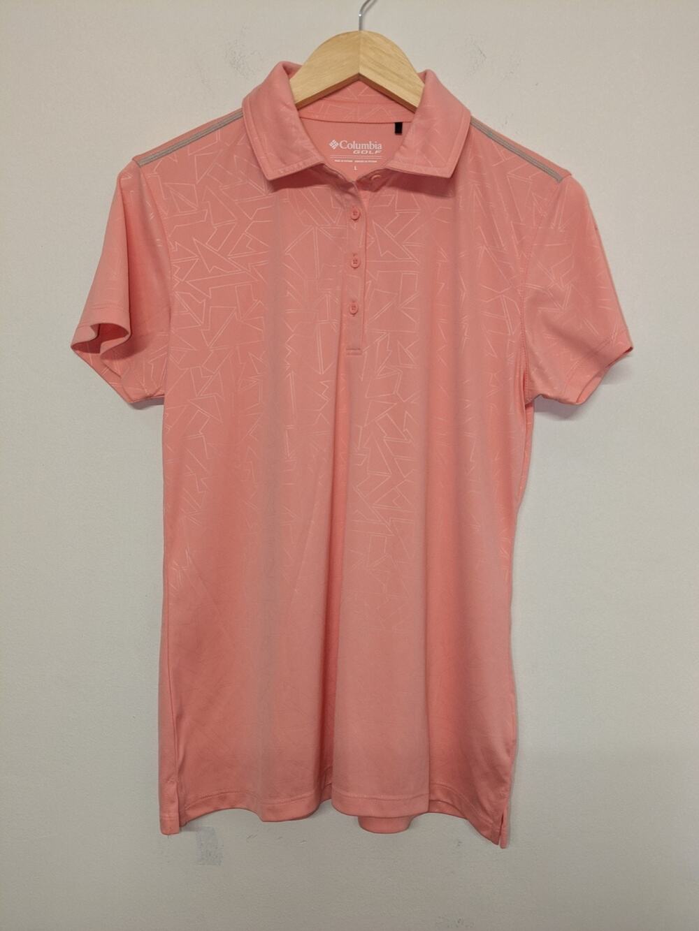 Columbia Golf Polo Shirt Womens Pink/ Gray Activewear Stretch Size Large RARE❤️